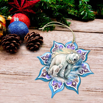 Grand ornement en bois avec décorations d'ours de Noël