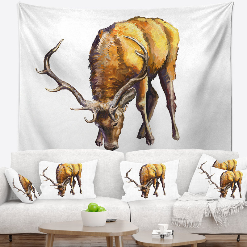 Tapisserie d'art illustration mâle cerf Animal, H 50 po x l 60 po