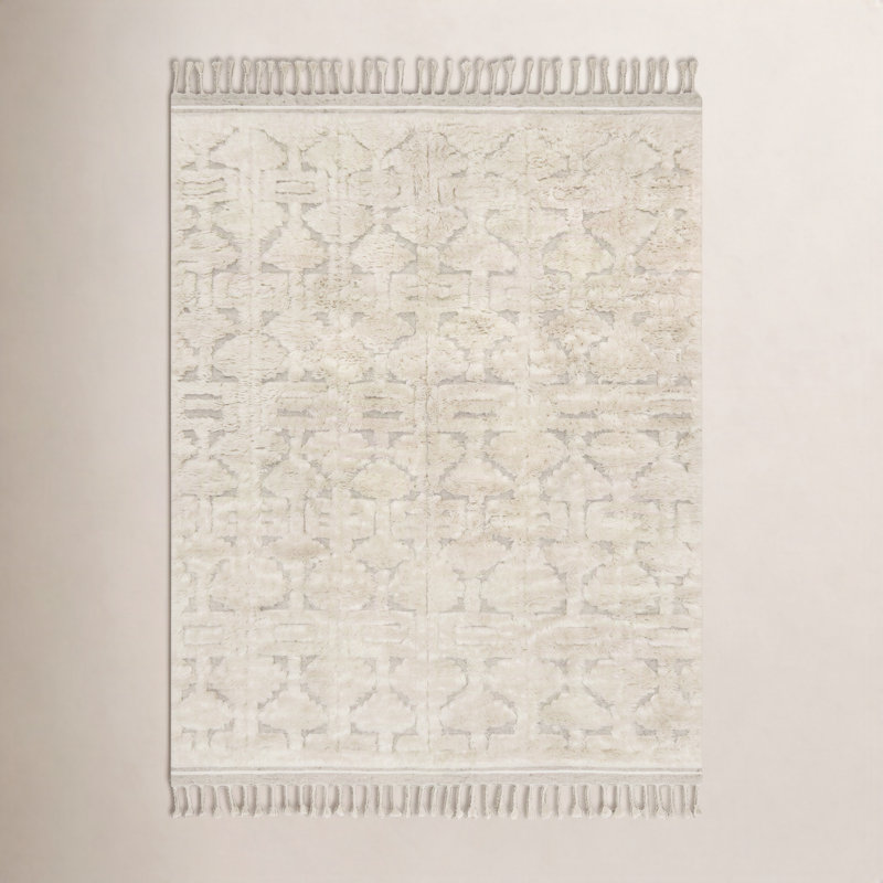 Michaela Hand-Knotted Wool Beige Rug, Rectangle 9'6" x 13'6"
