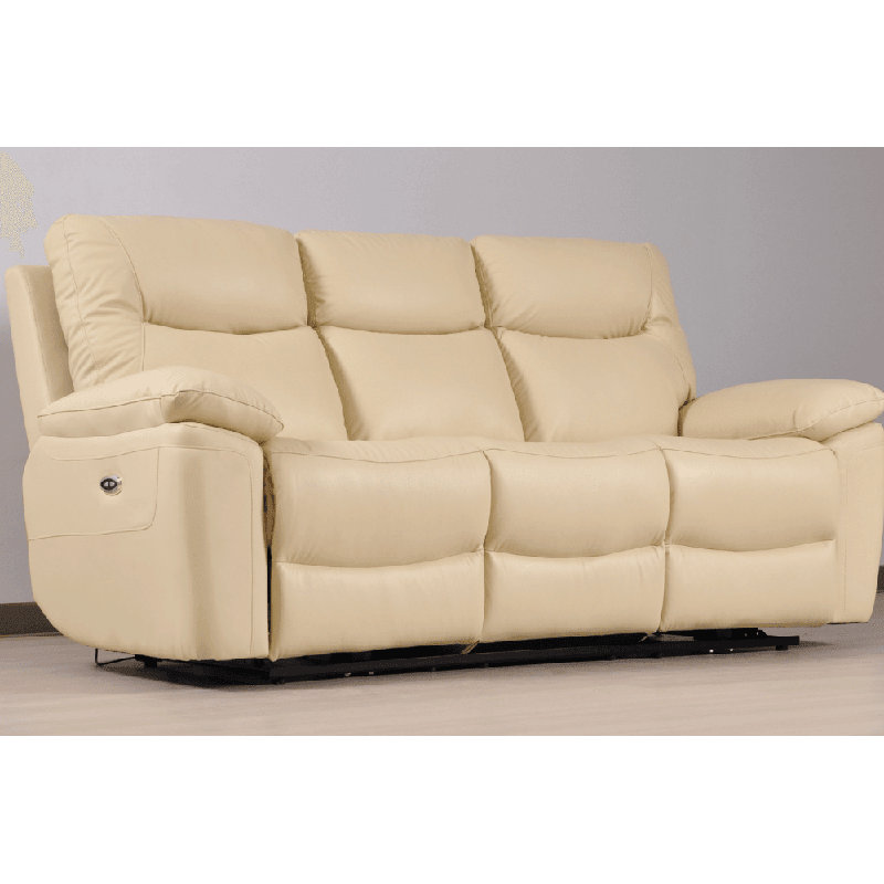 Celarian Genuine Leather Electric Power Recliner 3 Seater, Cream