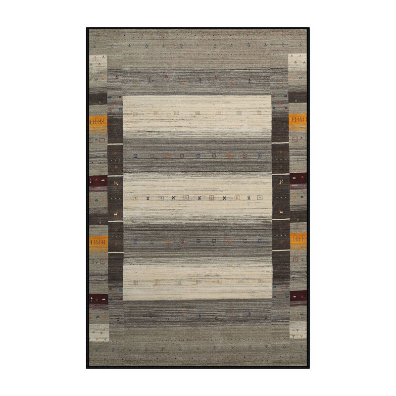Tapis contemporain gris / olive Gellért, Rectangle 3 pi x 5 pi