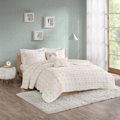 Callie Pom Pom Cotton Jacquard Quilt Set with Throw Pillows
