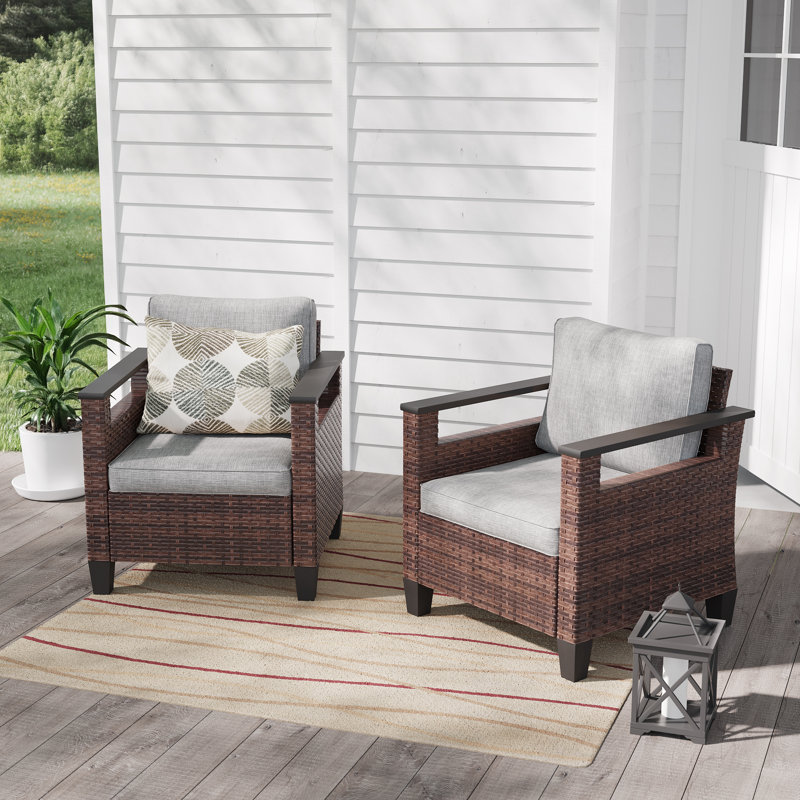 Ensemble de 2 chaises de patio en osier, Brun, Lin gris