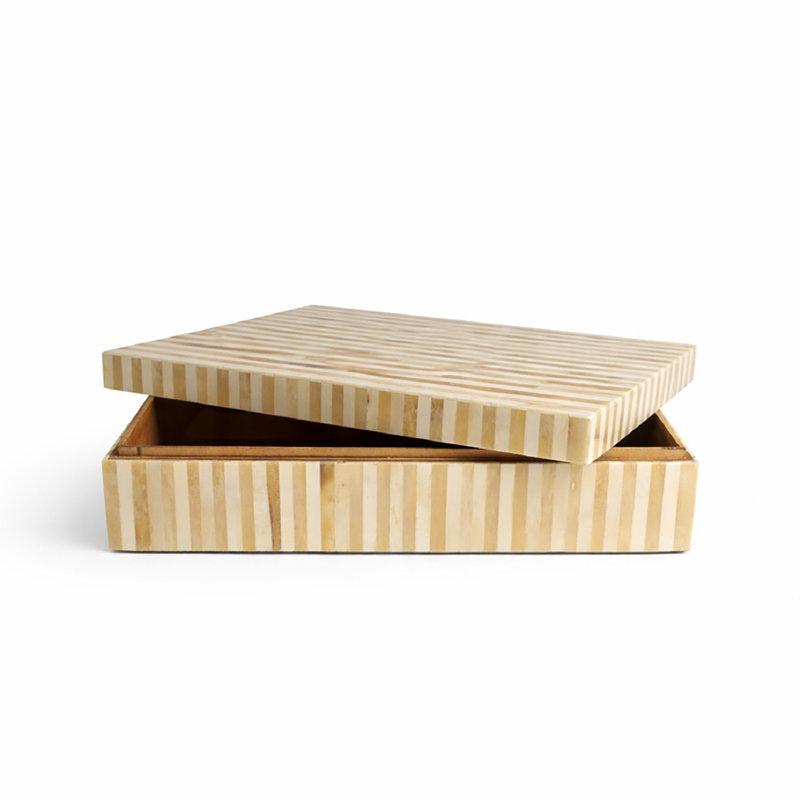 Boîte décorative rayée Dilan Bone, H 3 po x l 11 po x P 13,5 po