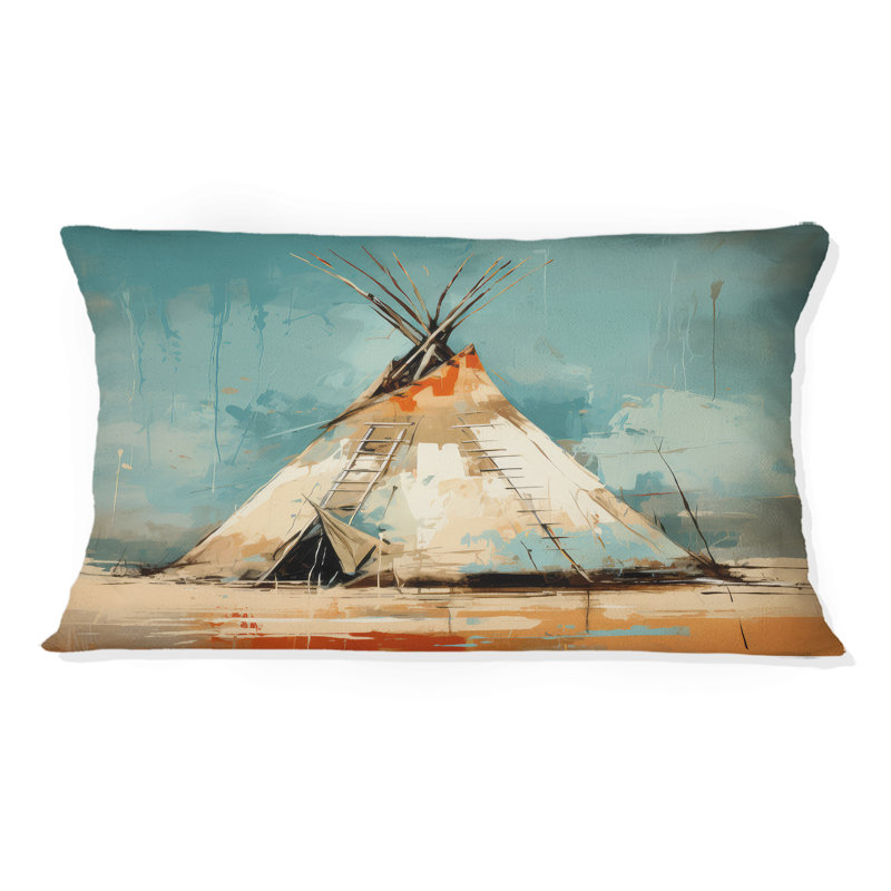 Coussin Turquoise Beige, H 12 po x l 20 po
