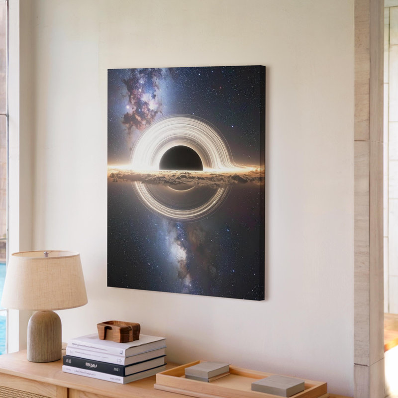 Toile, art mural trou noir, scène canvascosmique avec poignée gravitationnelle et anneau lumineux prêt à accrocher