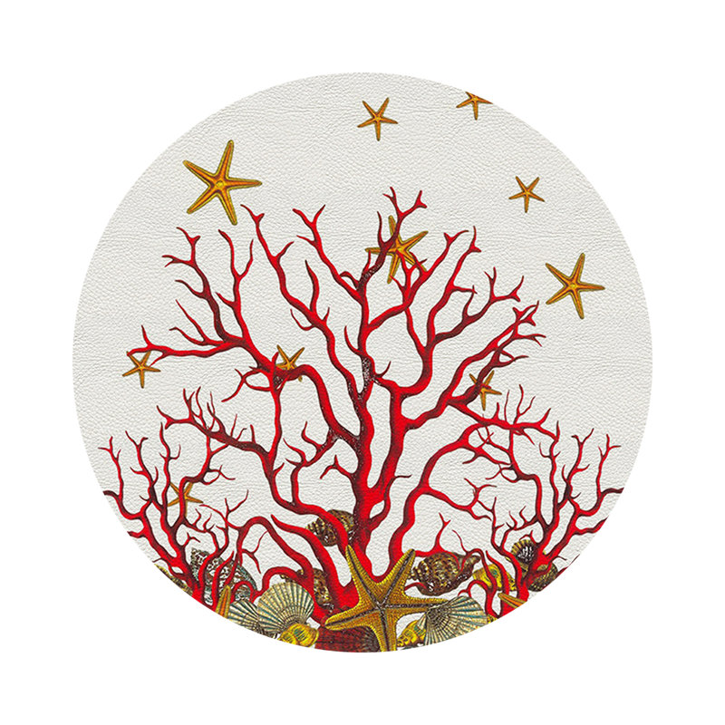 Coral Reef Vegan Leather Round Coasters, White Red