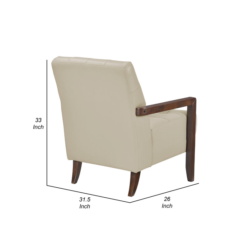 Fauteuil Lenie, cuir capitonné, bois de noyer, Beige