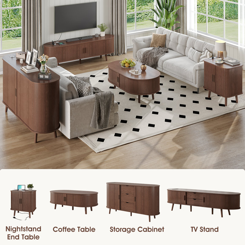 Mid Century Modern TV Stand, TV Stands With Storage Drawers And Shelves Designed To Fit 70" Tvs. TV Unit with Power Outlet, Wood Entertainment Center For Living Room And Bedroom, Media Console And Modern Tv Console Table