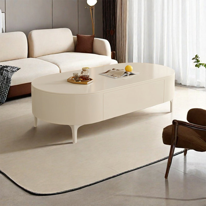 Table elliptique moderne et simple, H 13,8 po x L 47,2 po x l 23,6 po, Blanc