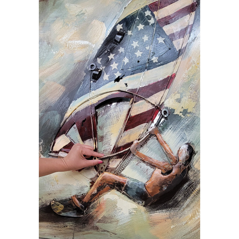 Planche à voile, drapeau américain, art mural 3D, technique mixte