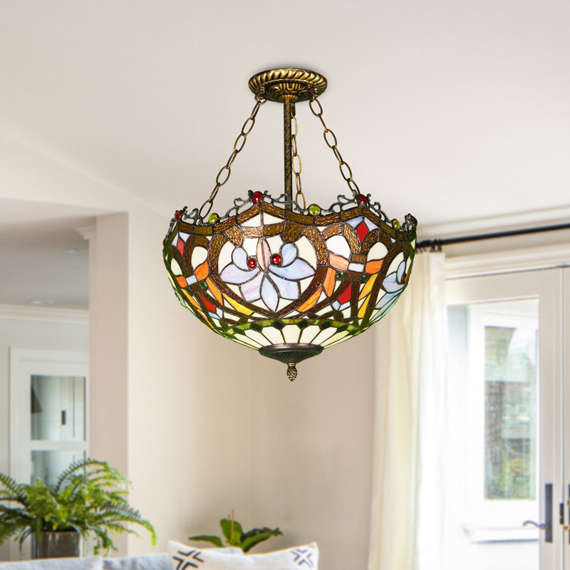 Luminaire suspendu 3 lumières style baroque en verre de style Tiffany