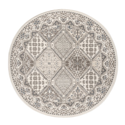 Holden Traditional Tiled Power Loom Performance Beige/Cream Rug