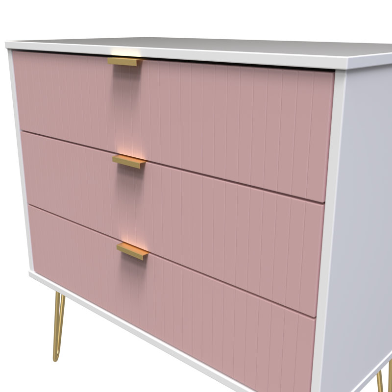 Beranda 3 Drawer Chest (Ready Assembled), Kobe Pink/White