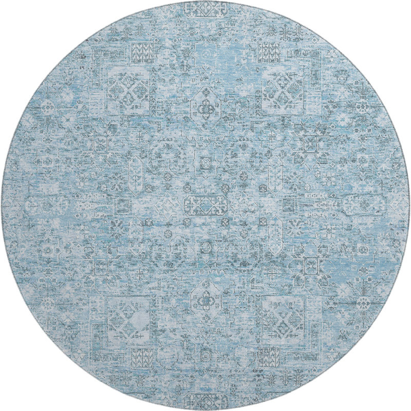 Tapis de qualité supérieure lavable à la machine Cerrito AMF611 Sky, Rond 8 pi