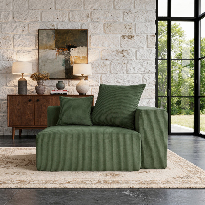 Méridienne rembourrée en velours côtelé avec coussin, Vert