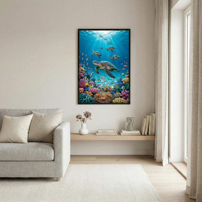 Black Framed，Canvas Wall Art for Living Room, Bedroom, Office or Entryway – Decorative Wall Decor with Underwater Scene