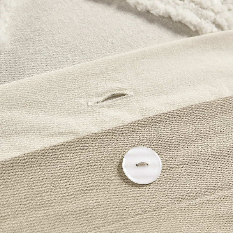 Ensemble de housse de couette pour lit très grand / très grand 3 pièces - coton chenille, imprimé mis à jour, taupe uni, coton lavable à la machine avec revers taupe, fermeture à boutons, attaches de coin intérieures,