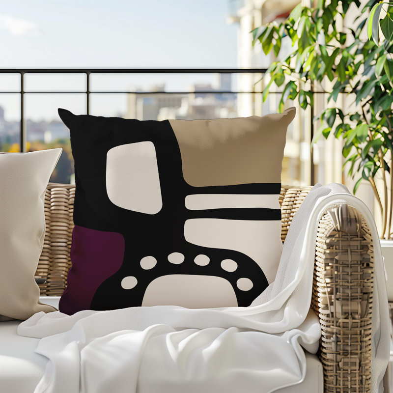 Oreiller carré réversible intérieur / extérieur Tobe Minimalist, H 15 po x l 15 po, Mauve / noir / blanc cassé