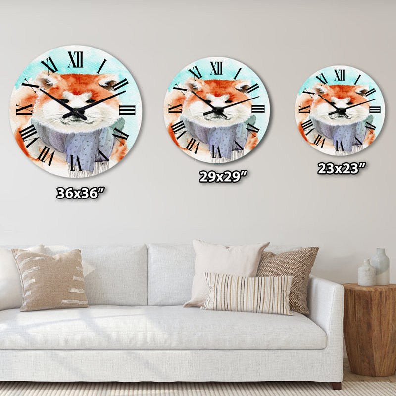 Drôle de chien Akita inu au gingembre dans une écharpe lilas - Horloge murale traditionnelle, Grand