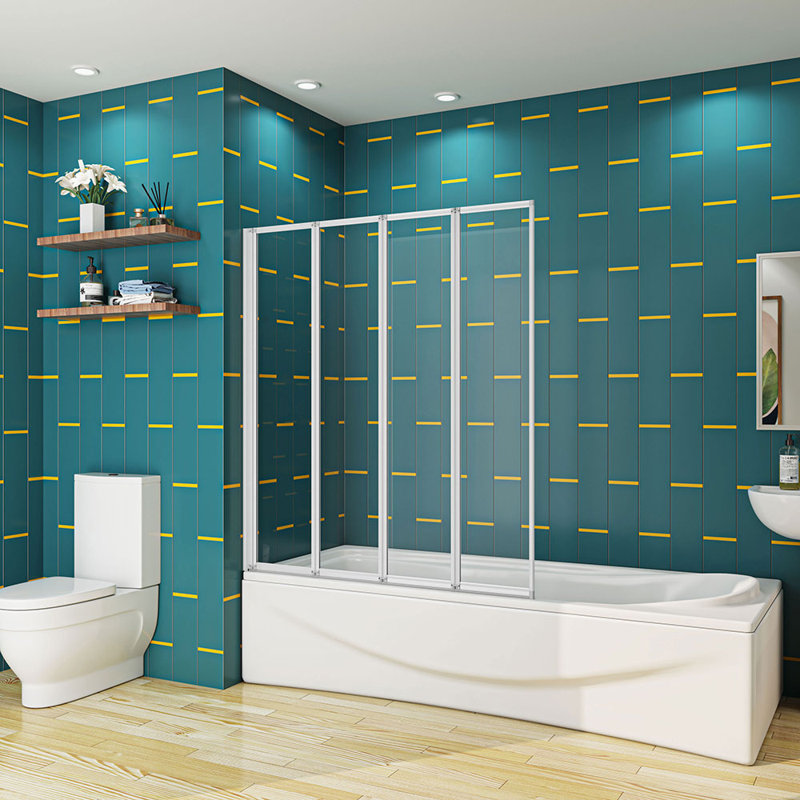 Idalia 1400mm Height 4 Folding Pivot Shower Bath Screen Panel, Framed Color Optional, White, 800 cm