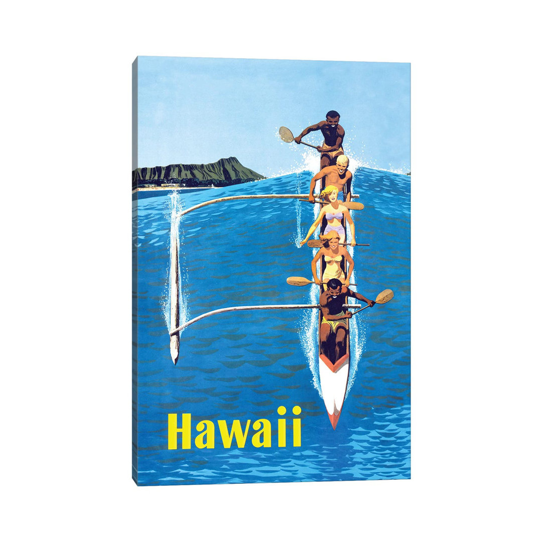 " Waikiki Beach Hawaiian Vintage Travel Poster " by Piddix East Urban Home