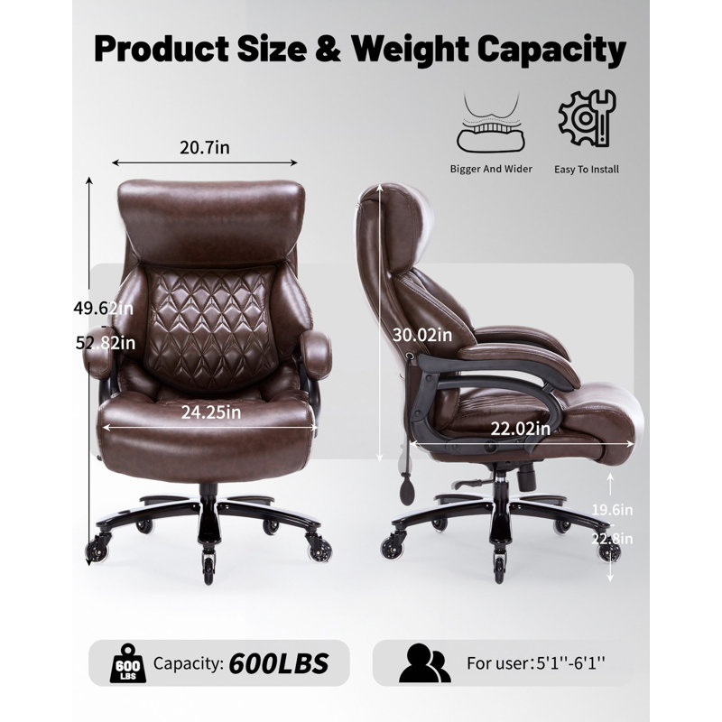 600LBS Large Heavy Duoffice Chair,Big And Tall Office Chair For Heavy People, High Back Executive Desk Chair With Pocket Spring Cushion, Desk Chair With Quiet Rubber Wheel