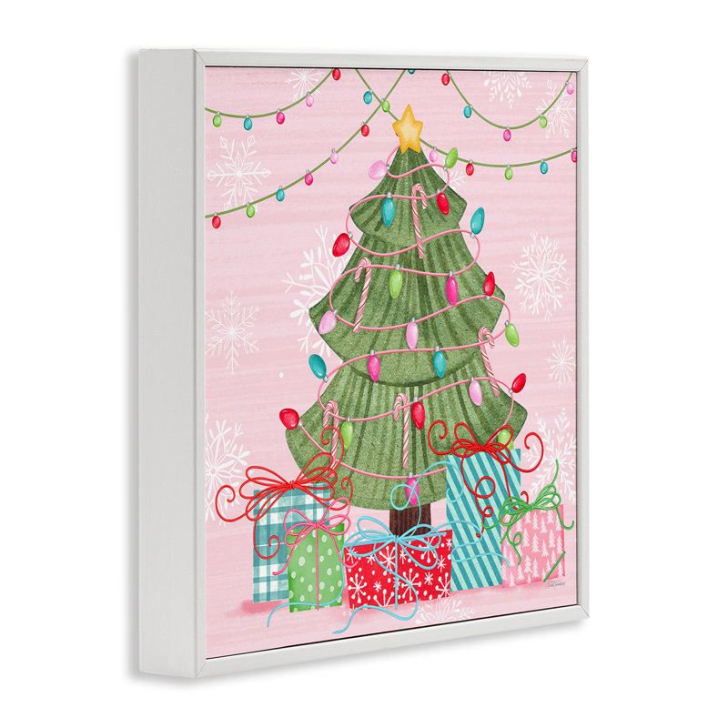 «Merry Pinkmas», giclée encadrée par Nicole Tamarin, H 12 po x l 12 po, Estampe numérique encadrée blanc bord de mer