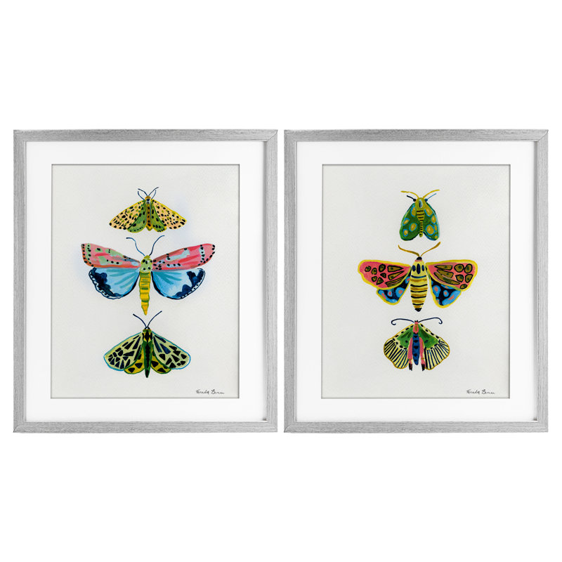 «Bright Moths Symmetry», ensemble de 2 impressions sous verre encadrées, design par Farida Zaman, H 21 po x l 17 po