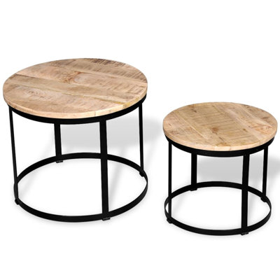Table basse de salon industrielle en fer et bois de manguier massif brun et noir