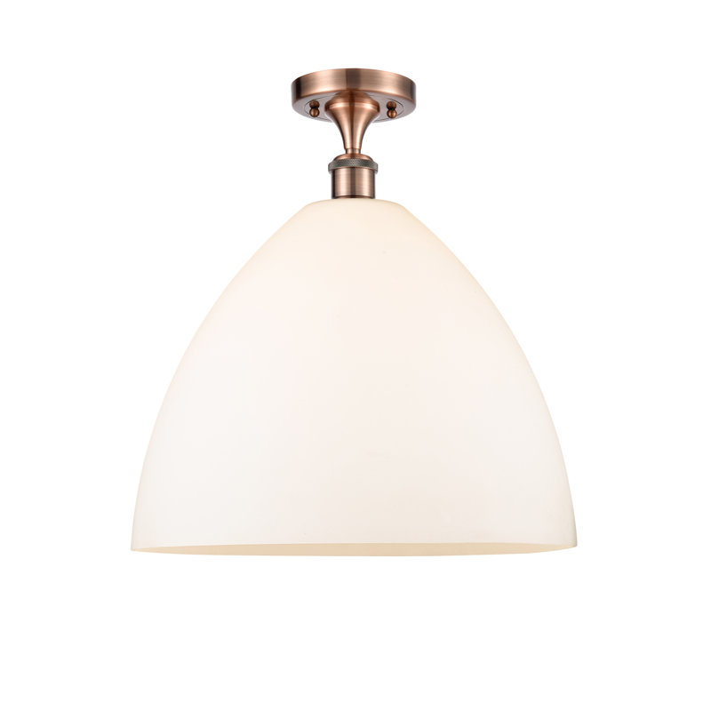 Plafonnier semi-encastré 1 lumière, Blanc mat, H 18,75 po x l 16 po x P 16 po, Cuivre antique