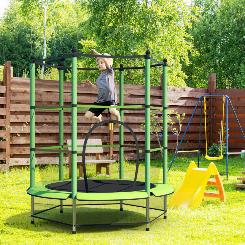 Green 55'' Kids Trampoline with Safety Enclosure Net