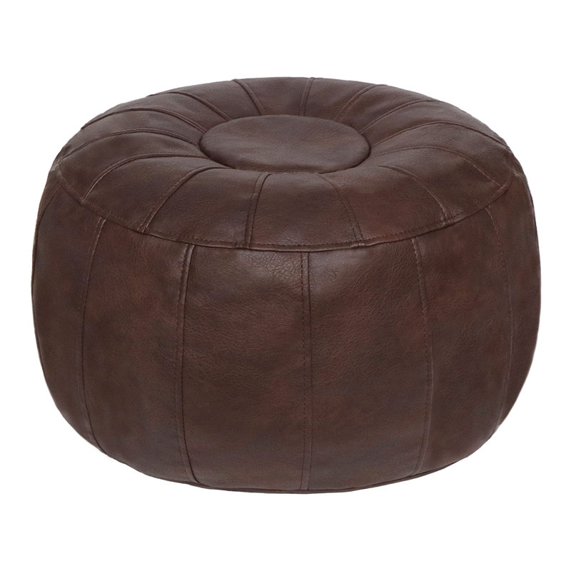 Izaiya Faux Leather Pouf, Deep Coffee Faux Leather