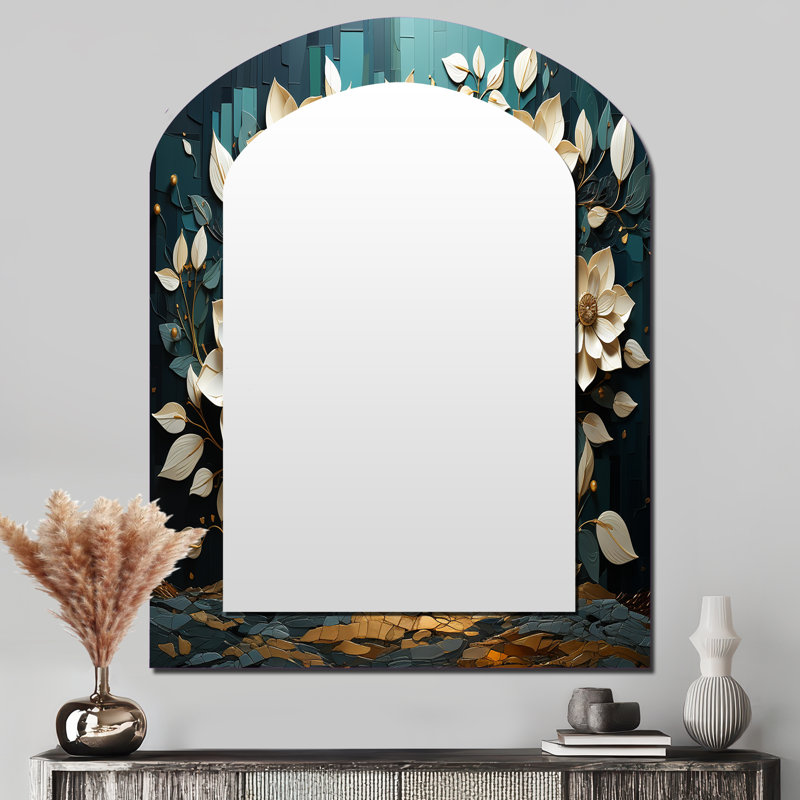 Miroir mural traditionnel blanc et bleu Elegance I, 43 po x 33 po