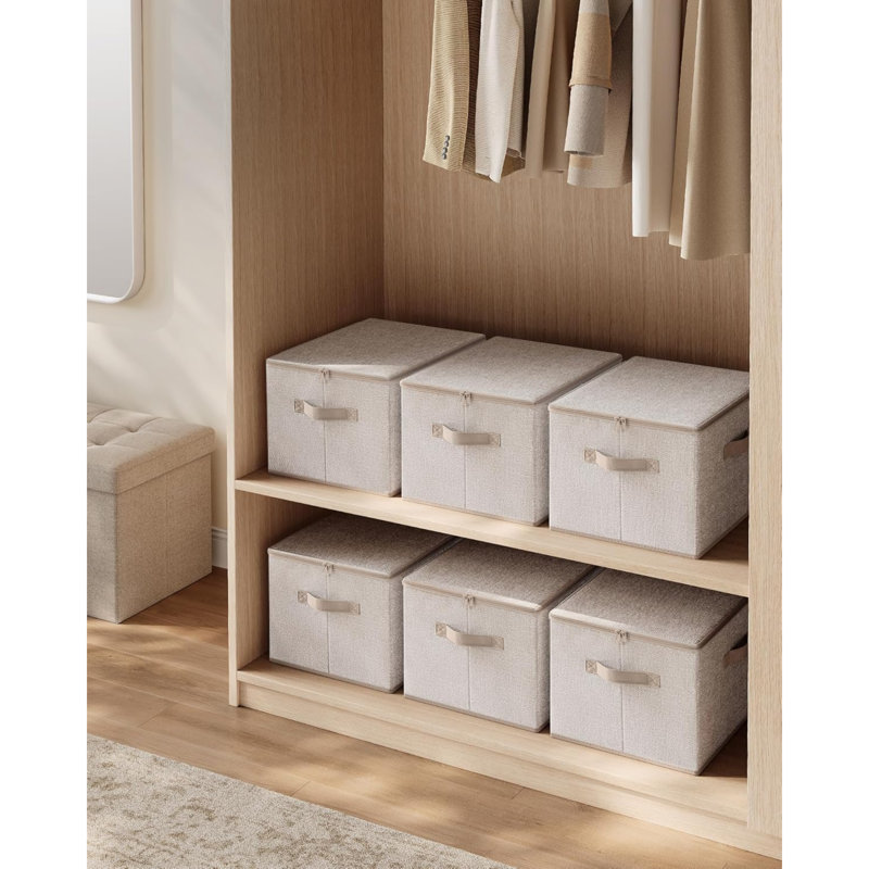 Foldable Storage Organiser Boxes, Set Of 6 Storage Basket Bins With Lids, Handles, Clothes Organiser, 40 X 30 X 25 Cm, Non-Woven Fabric