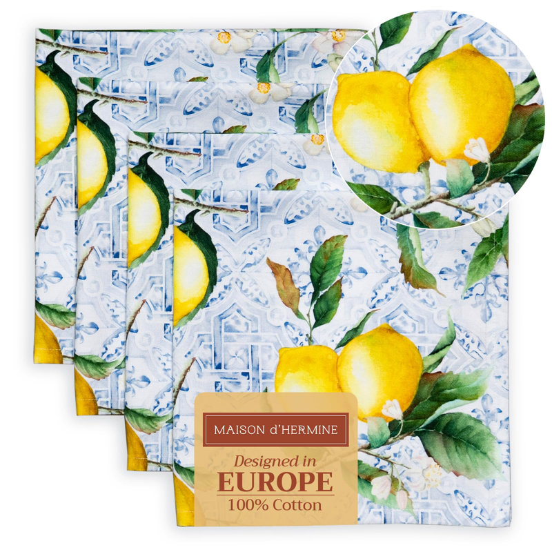 Maison d' Hermine Cloth Napkins Set of 4 100% Cotton Everyday Reusable Square Napkins Cloth Washable Dinner Party Wedding Restaurant Valentines Day Decorations Spring/Summer (Citrus, 20" x 20")