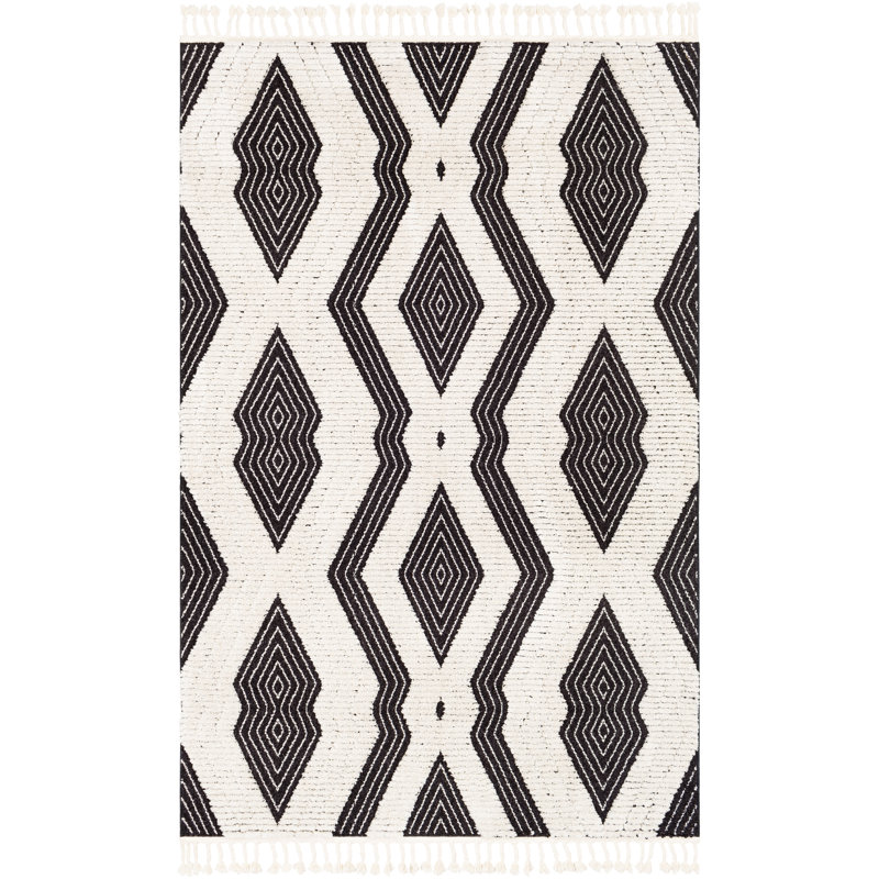 Dingle Moroccan Black/Ivory Area Rug, Rectangle 2' x 2'11"