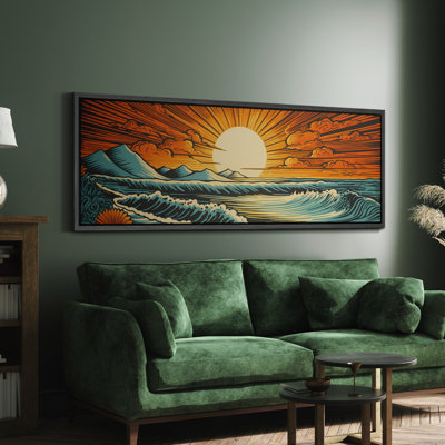 «Sun and Moon Oceanic Sunset Waves And Sun Dynamic Sea Landscape», reproduction d'art sur toile