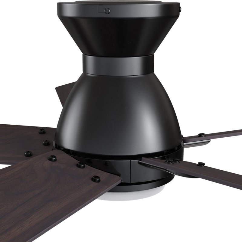 52 Inches Black Flush-Mount DC Motor Ceiling Fan with Light, Remote Control, Dark Walnut, Black
