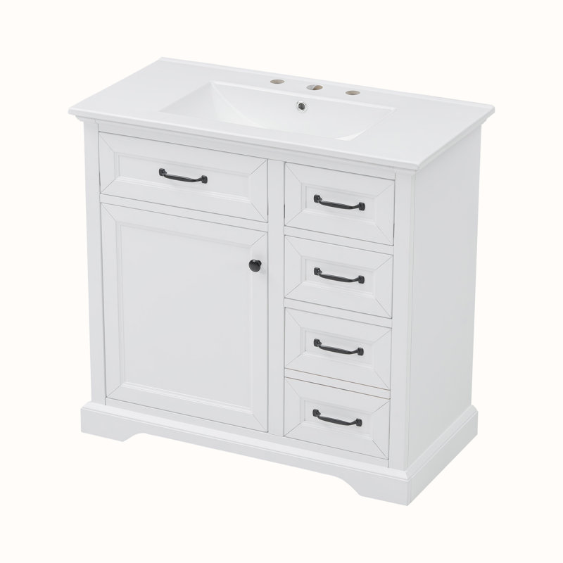 Meuble-lavabo de salle de bain avec lavabo, tiroir fonctionnel, tablette de porte, Blanc