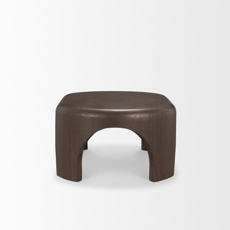 Khushbu Premium Solid Mango Wood Coffee Table with Curved Edges & Arched Legs, Dark Brown