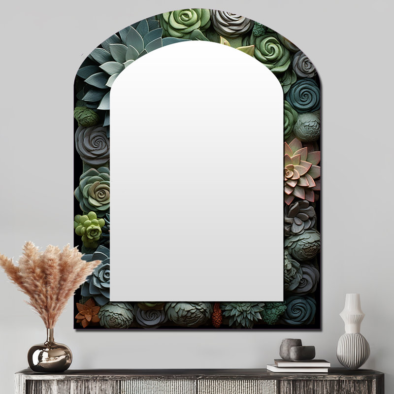 «Green Succulents Natures Sculptures», miroir mural asymétrique, 43 po x 33 po