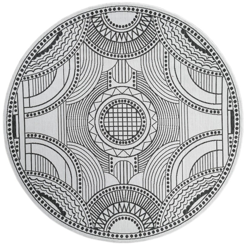 None Huitt Area Rug White and Black Colour, Round 7'10"