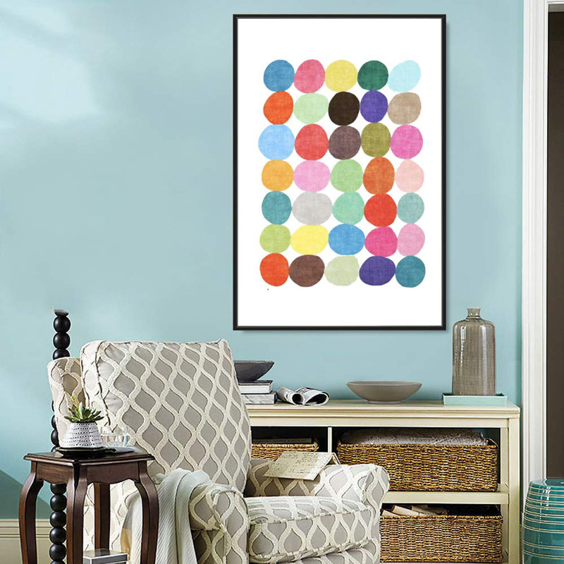 Abstrait, blocs de couleurs vibrantes, arc-en-ciel, cercle, formes géométriques, illustrations, style Mid-Century moderne