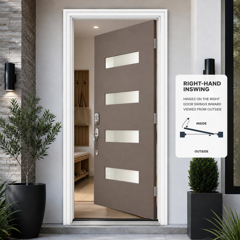 36 po X Porte d'entrée avant en fibre de verre 80 po - droite Hnad Inswing-Frost Glass-Knock Down Design - avec moulure à brique et cadre en vinyle