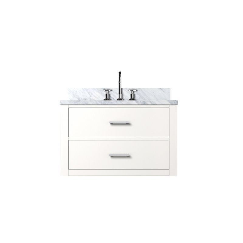 Single Bath Vanity 30 In. W X 22 In. D, Carrara Marble Top, And Faucet Set, Brushed Nickel, White