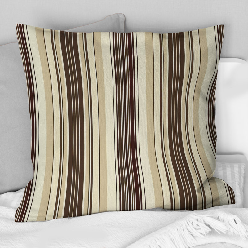 Coussin brun et blanc à rayures I - Modern, H 16 po x l 16 po