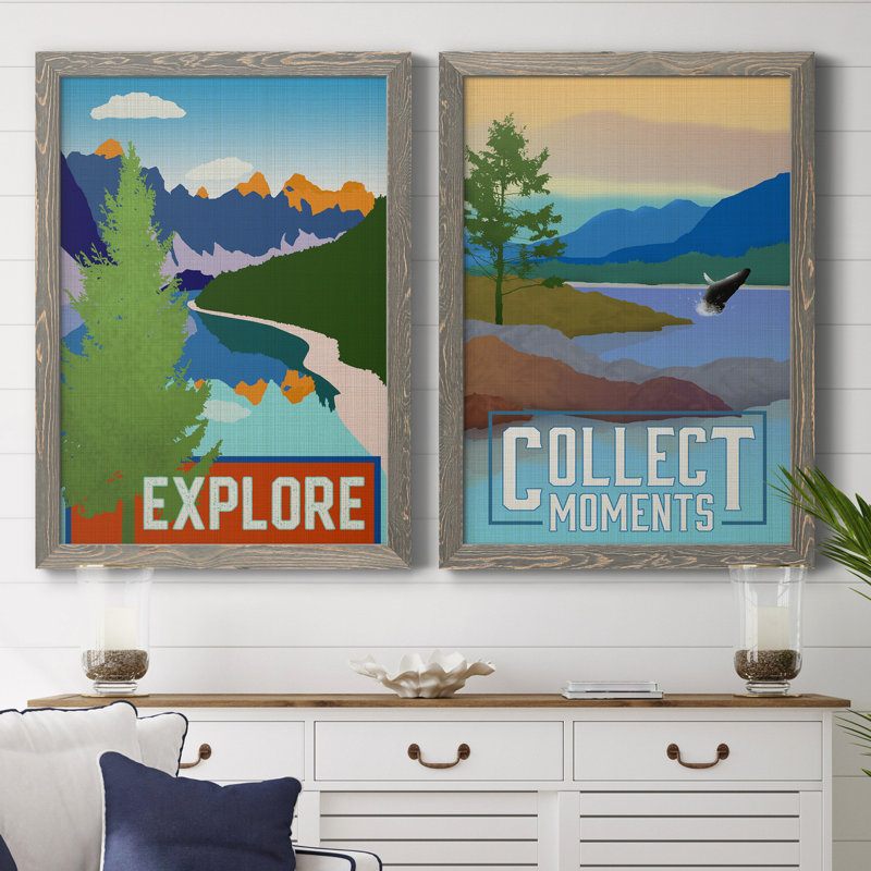 " Explore " 2 - Pieces, No Mat, Grey Framed Canvas, 32" H x 23" W x 1" D