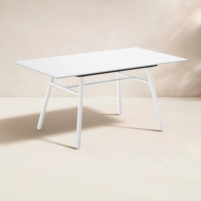 Yo! Outdoor Dining Table with Metal Legs, Slate White, Matt Optic White