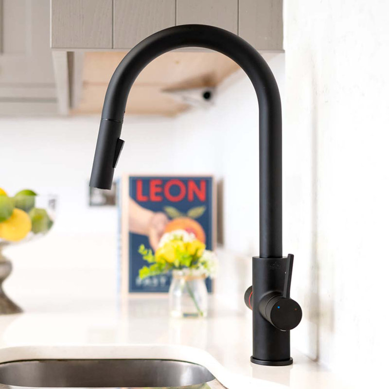 4-in-1 Instant Boiling and Filtered Water Tap with Pull-Out Spray - C-Shape - 2.4 Litre Boiler, Matte Black